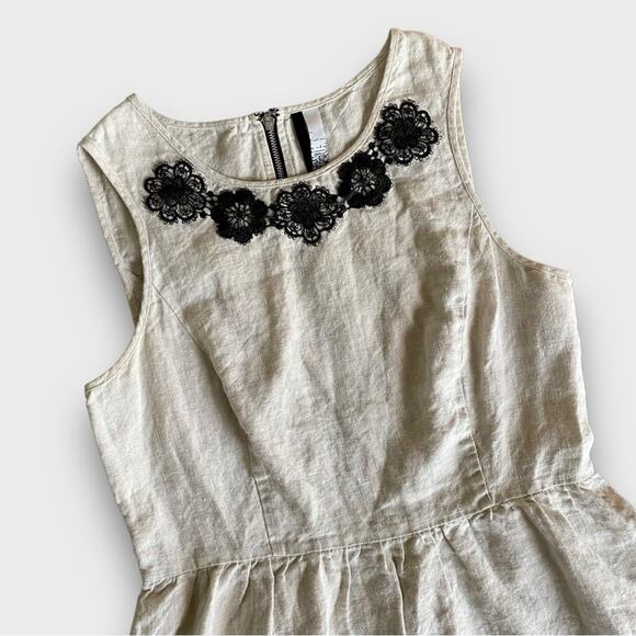 Kensie Linen Embroidered Sundress Oatmeal Cream Dress Medium - Picture 4 of 7